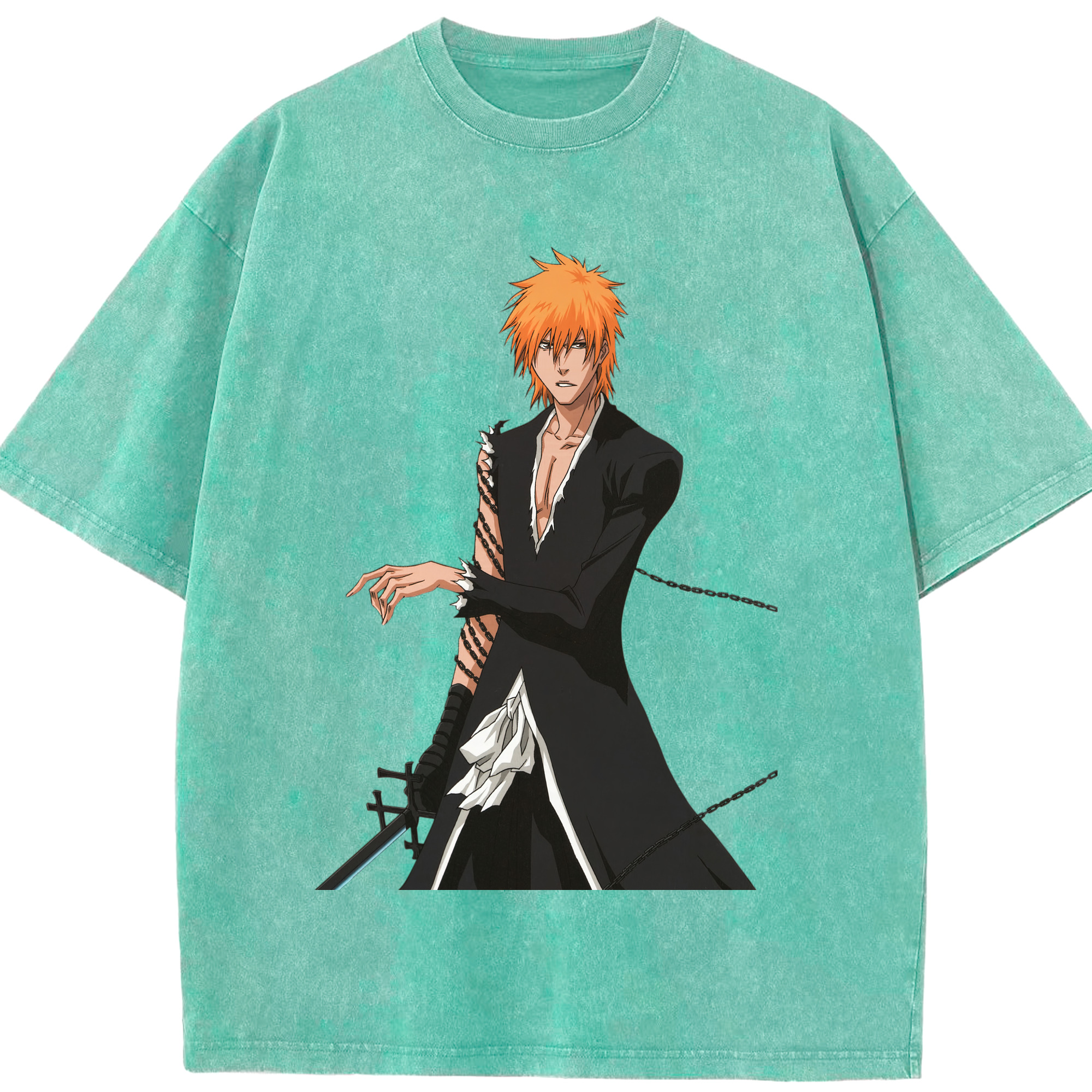 （画像用） ブリーチ 黒崎一護（くろさき いちご）BLEACH Kurosaki Ichigo 綿100% ヴィンテージ風 半袖Tシャツ（フロントプリント）